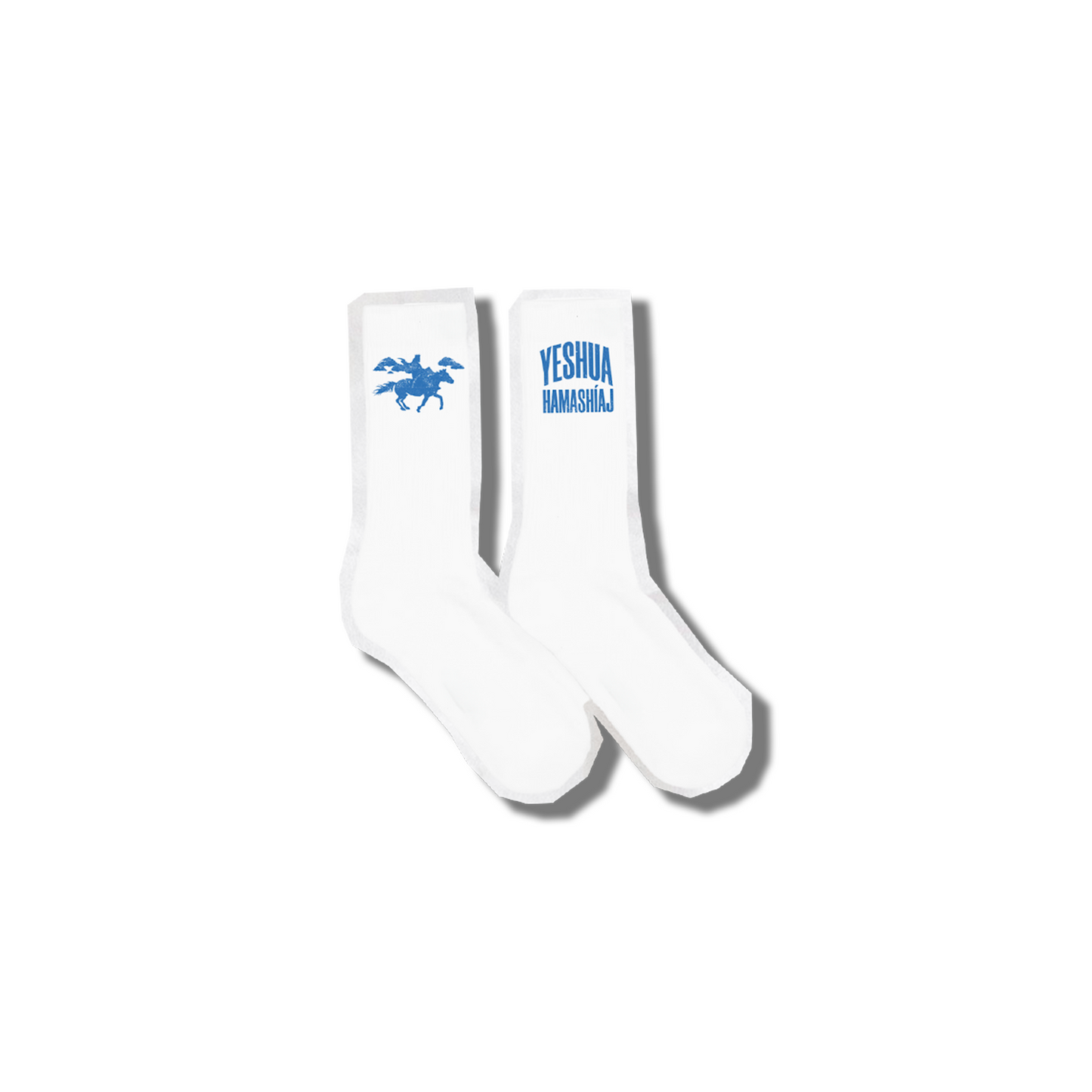 Calcetines blancos “Yeshua Hamashiaj” con logo azul TALLA UNICA (PRE-ORDER)