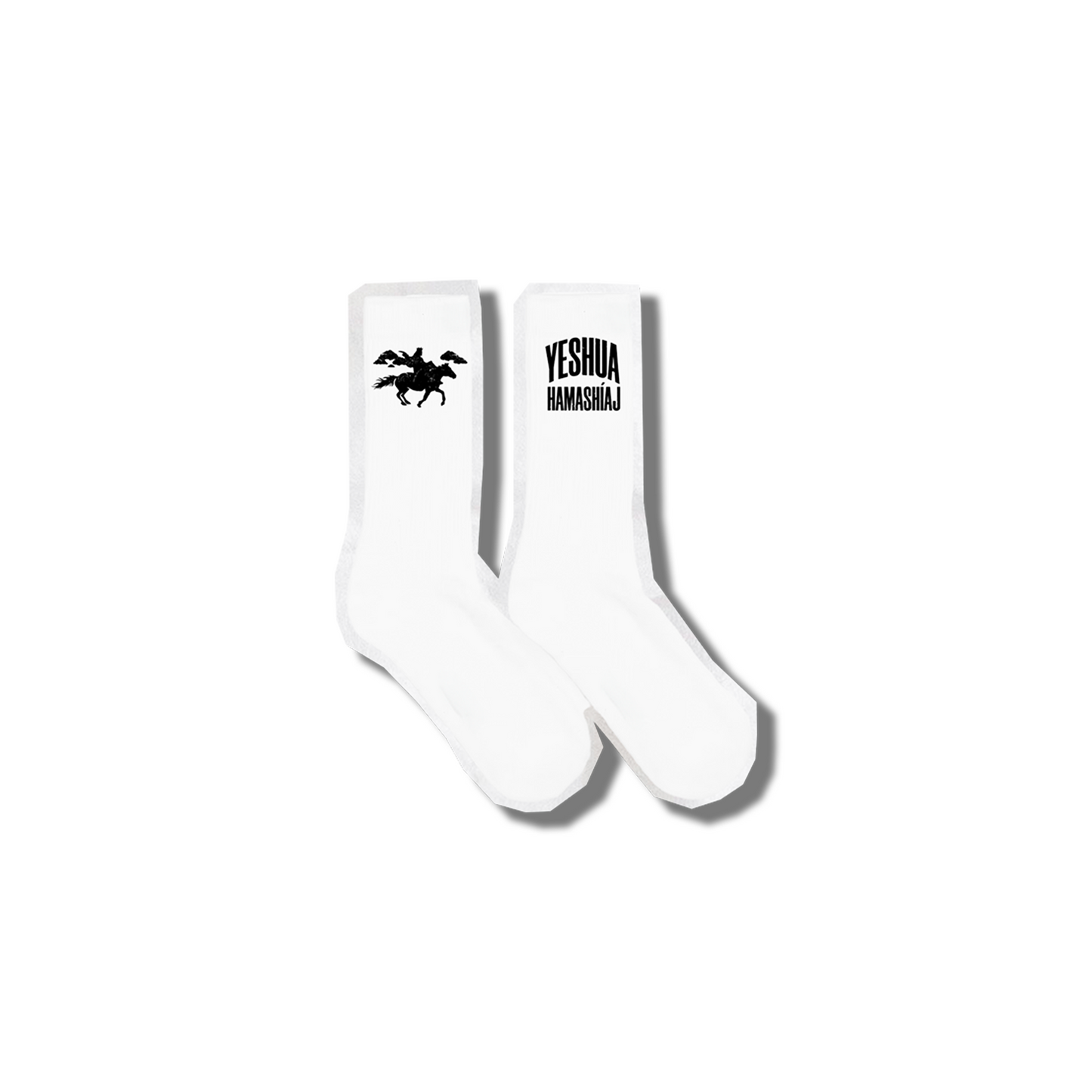 Calcetines blancos “Yeshua Hamashiaj” con logo negro TALLA UNICA (PRE-ORDER)